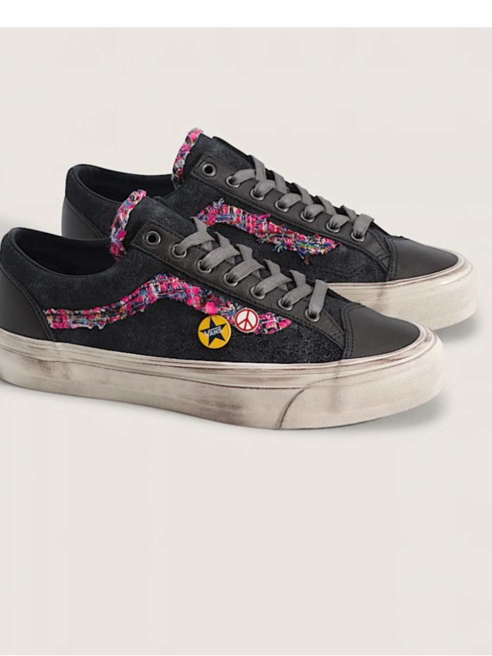 Vans Black Low-Top Sneakers with Pink Multicolor Tweed Stripe